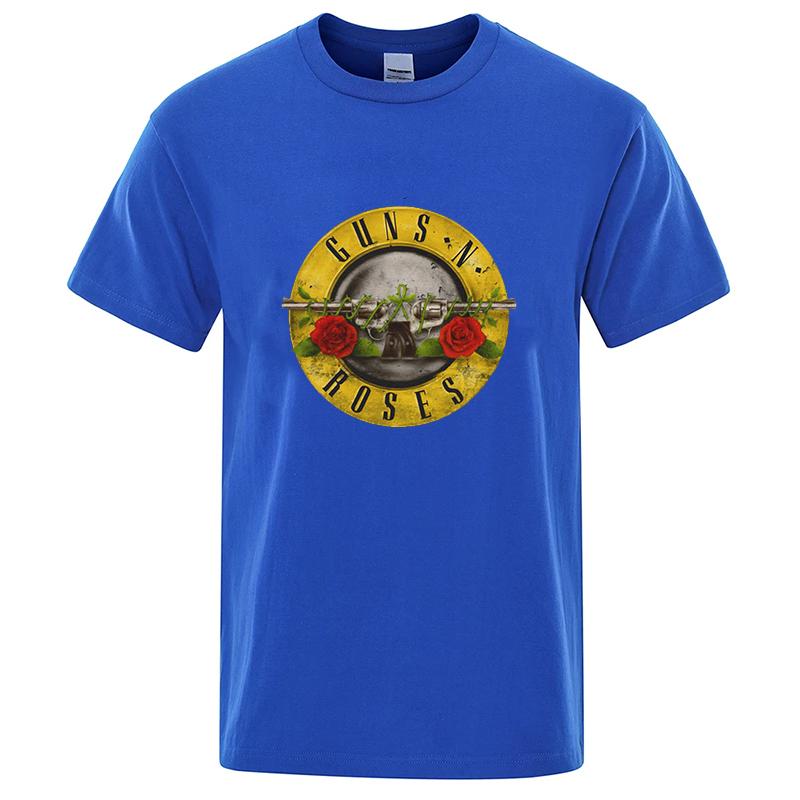 Cool Gun And Rose Pattern Men's Retro Cotton Short Sleeve Summer Fashion Oversized T-shirt For Men Streetwear Tee Tops Unisex