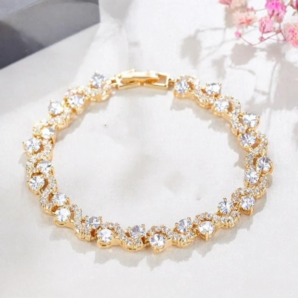 Gold Plated Zircon Cross Hand Chain Colorful Fashion Jewelry Crystal Gemstone Bracelet For Women