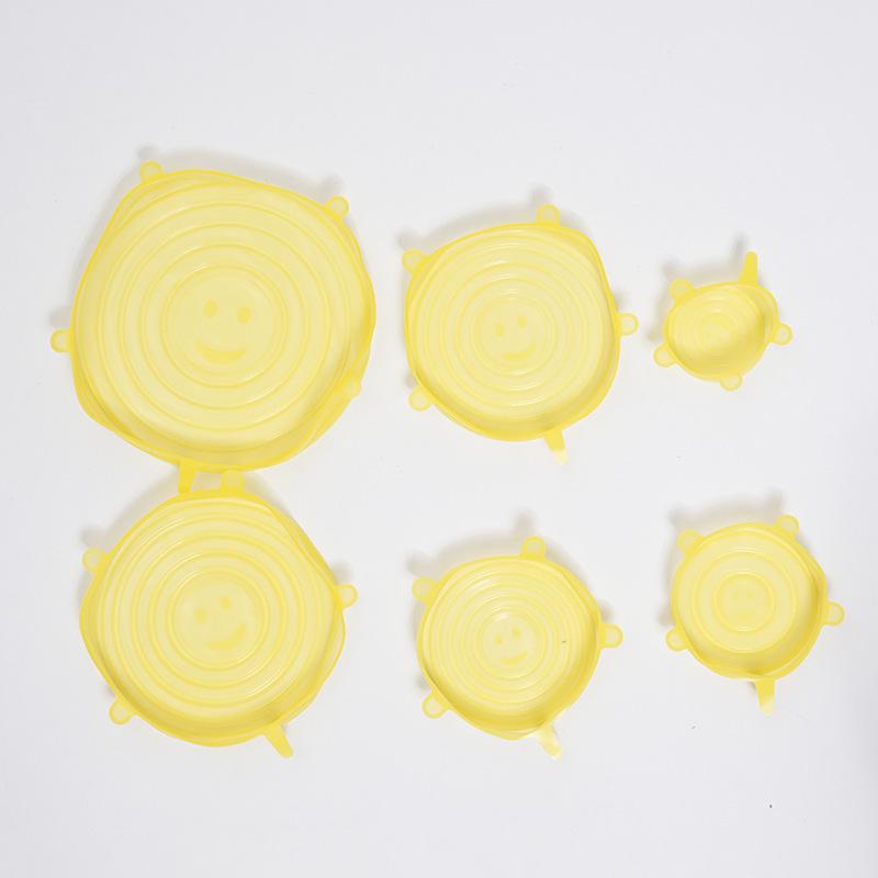6-Piece Smiley Face Silicone Bowl Covers - Food Grade, Reusable, and Fresh-Keeping.