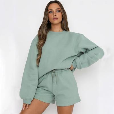 Damskie Zestawy 2-częściowe Oversize Casual Lounge Zestaw do Dopasowania Jesień Bluza z Długim Rękawem Szorty Dresowe Zestawy