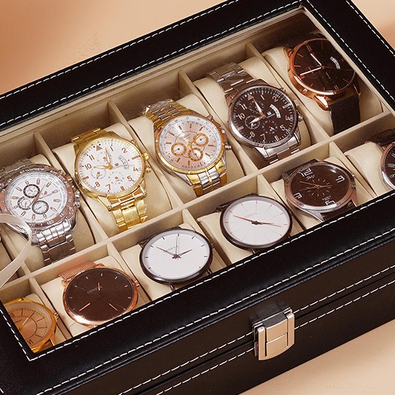 Watch Box Watch Organizer With Lock Removable Pillows Synthetic Leather Storage Case For Men Travel Gifts