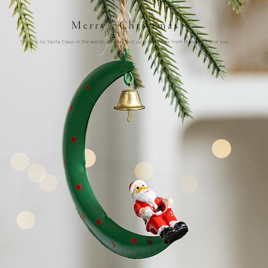 Christmas Pendant Moon Shape Design Christmas Elements Snowman Santa Claus Elk Hanging Pendant Holiday Atmosphere Ornament