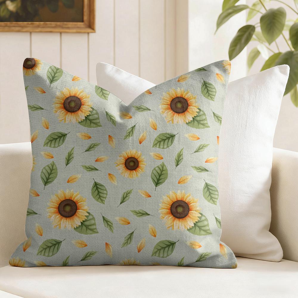 Sunflower Pattern Cushion Cover Natural Linen Pillow Cover Double-Sided Print Cushion Cover For Sofa Home Decor