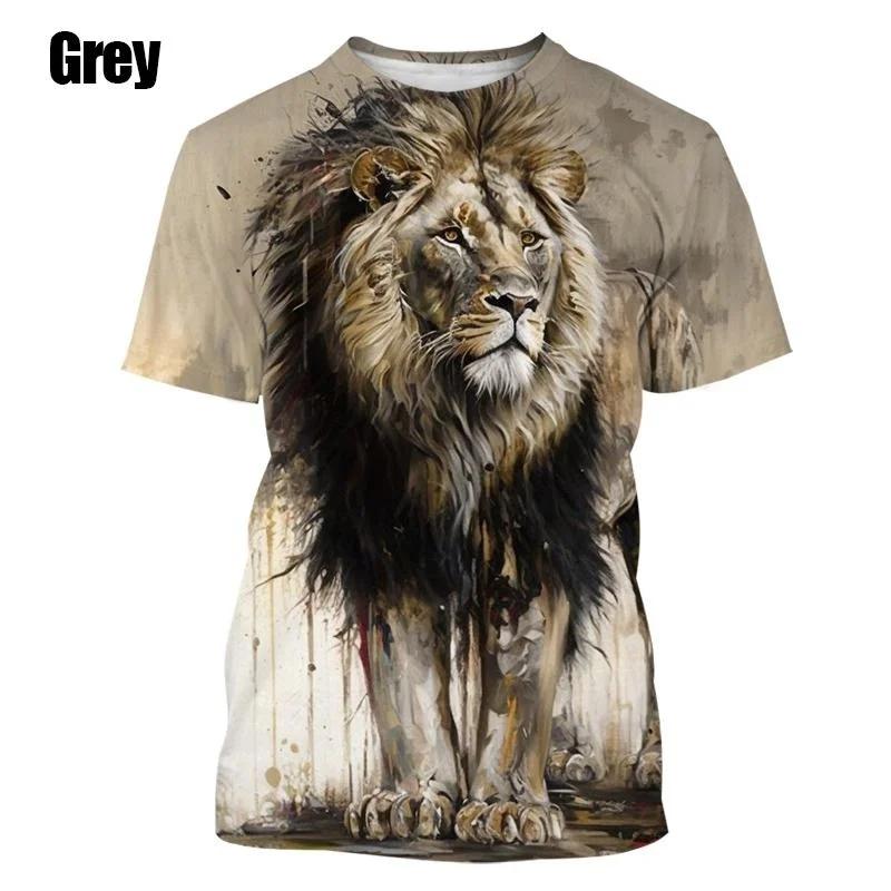 New Fashion Summer Men's 3D Printed Pattern Lion Design Top Men's Leisure Harajuku Plus Size Short sleeved T-shirt