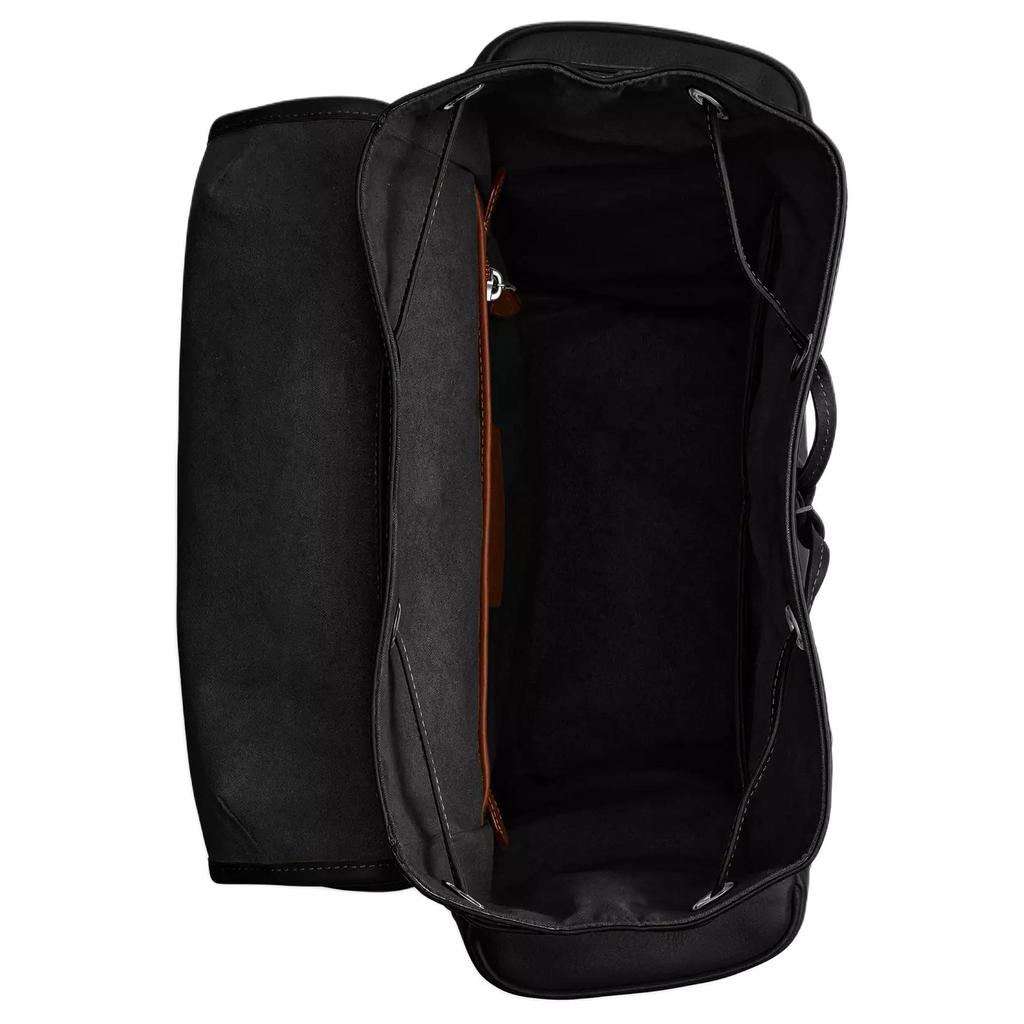 Coach Black Pebbled Leather Large Flap Backpack with Side Pockets for Daily Use