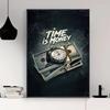 Large Time Is Money Art Canvas Painting Watches and Dollars Art Posters Prints Frameless Posters for Home Wall Decor