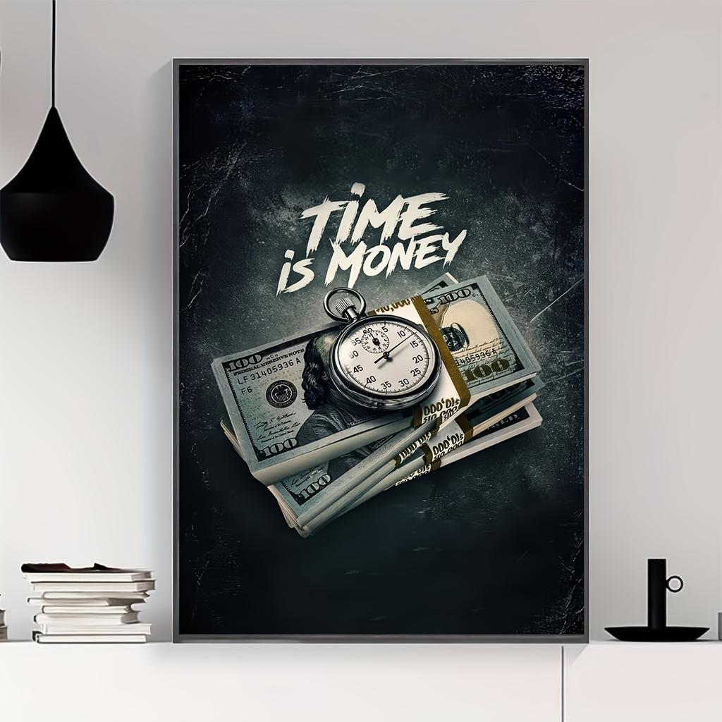 Large Time Is Money Art Canvas Painting Watches and Dollars Art Posters Prints Frameless Posters for Home Wall Decor