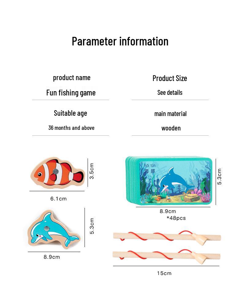 Kids' Magnetic Wooden Fishing Game - Cartoon Marine Life Educational Toy