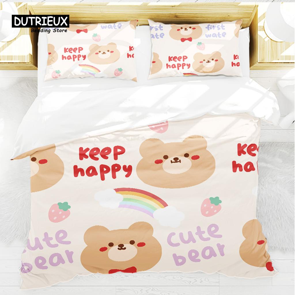 Cartoon Animals Toddler Bedding Set For Kids Girls Boys Bedroom Decor Cute Bear Rabbit Cat 3D Print Duvet Cover Set Pillowcases