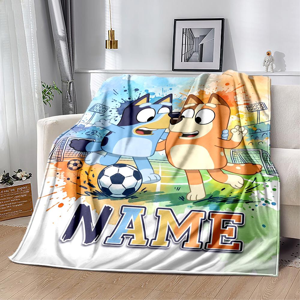 Bluey Soccer Adventure Customize Text Blanket Cozy Customizable Blanket Comfortable Great for Bedding Couch Sofa Office Chair Four Seasons Universal