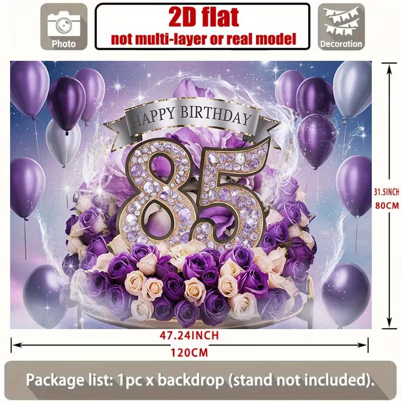 2D Sparkle Purple 85th Birthday Backdrop Floral Diamond Photography Background