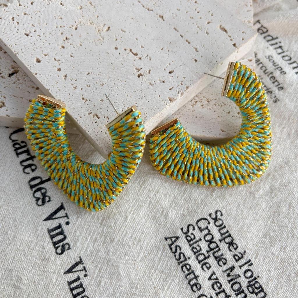 2025 Colorful Braided Wire Earrings: 925 Silver Needle, Niche Design, Light Luxury, European & American Retro Style.