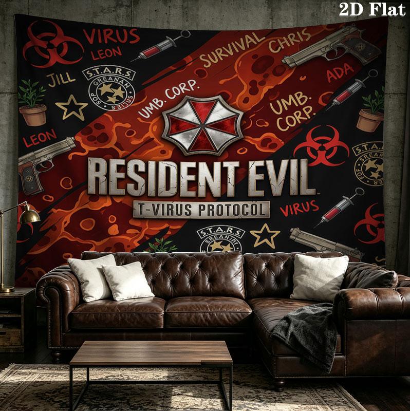 Resident Evil Veggteppe Estetisk Vegghengende Trykt Stoffteppe Dekorative Tepper for Soverom Stue Hjemmeinnredning