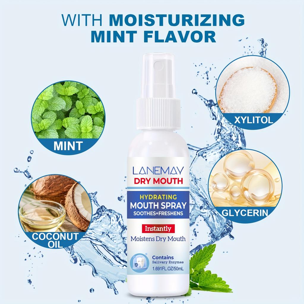 Lanemay Hydrating Mouth Spray - Instantly Soothes Dryness & Freshens Breath with A Minty Taste - 160ml, Natural Ingredients for Daily Oral Care