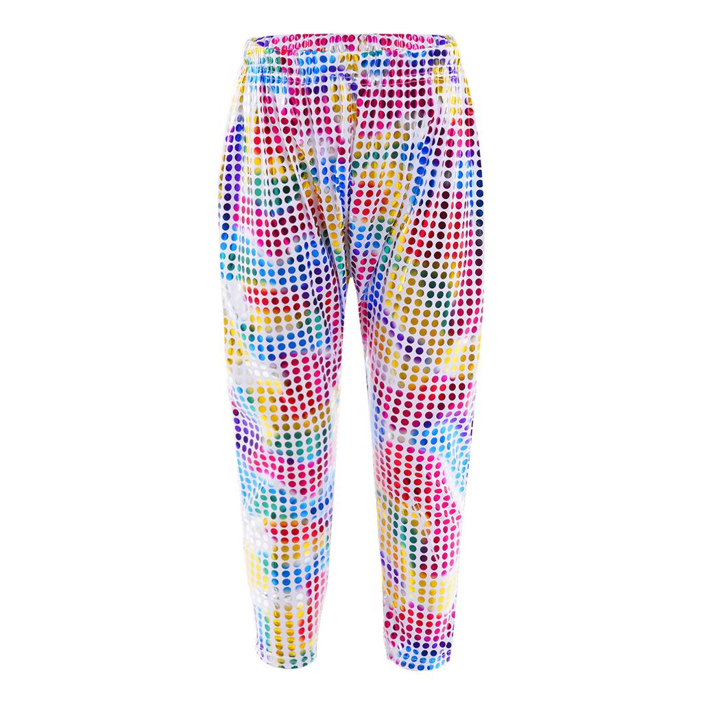 Pantaloni Street Dance Unisex per Bambini Vita Elastica Pantaloni a Carota Pantaloni Harun Pantaloni da Performance con Paillettes Lucide