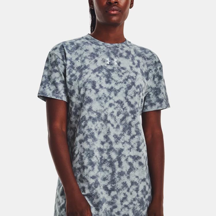 Under Armour Tie-Dye Print Crew Neck Short Sleeve T-Shirt Women Tops Harbor-Blue 1376745-465