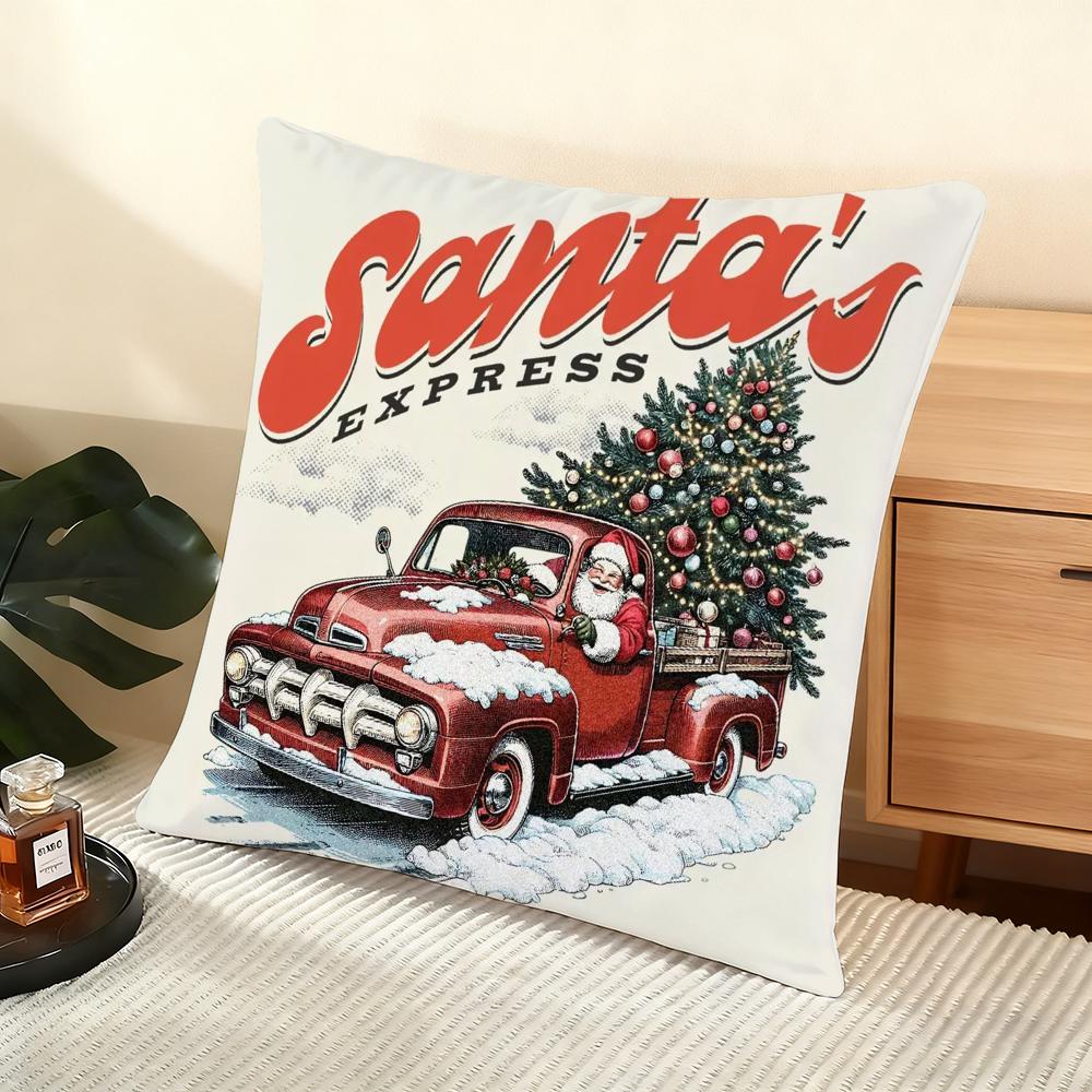 Cushion Cover Silky Short Plush Home Sofa Cushion Cover - Invisible Zipper Home Decoration Christmas Graphic