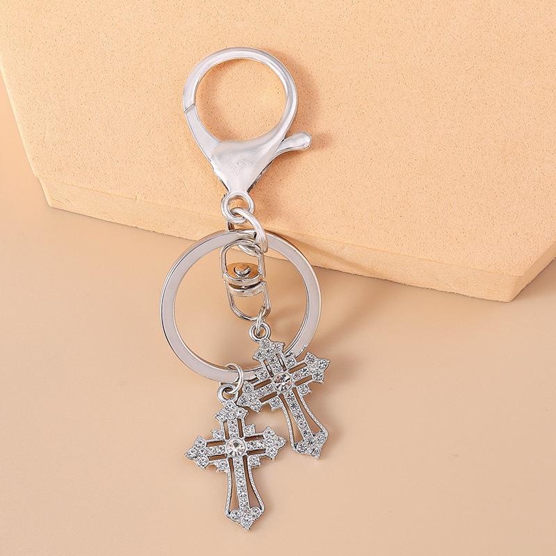 Sparking Crystal Rhinestones Cross Keychain Star Key Ring for Women Girls Handbag Pendant DIY Jewelry Accessories
