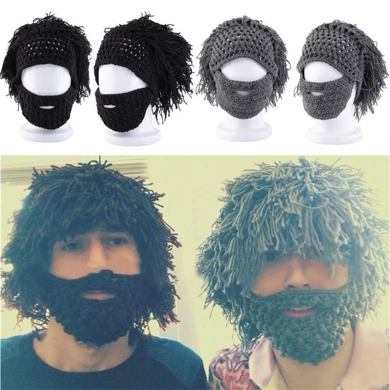 Winter Men Handmade Wig Beard Hats Crochet Mustache Knit Halloween Funny Festival Caps Face Tassel Party Mask Warm Hat