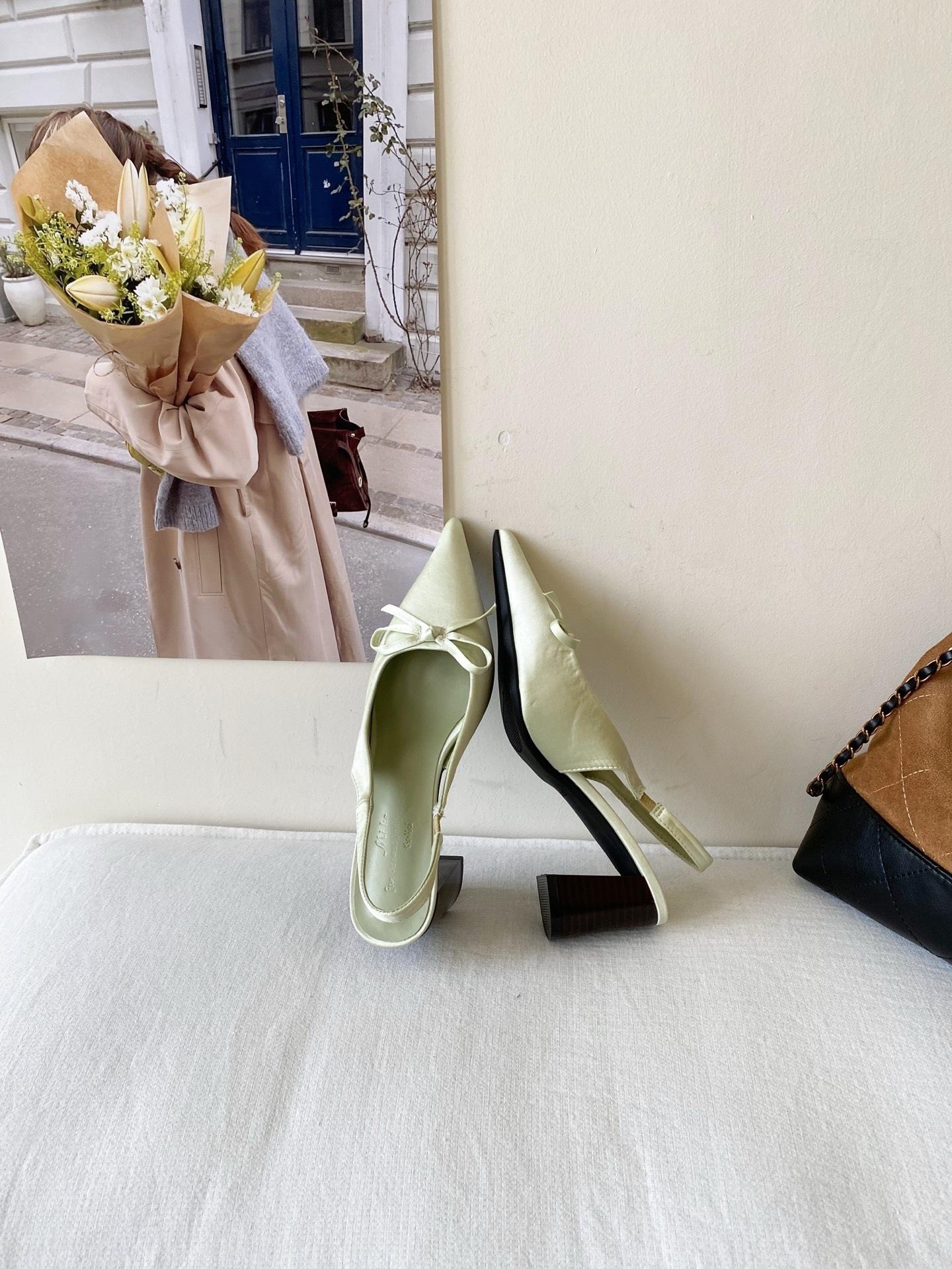

Wind Satin Bow Pointed Head Thick Heel Bag Head Single Shoes 39 світло-зелений колір