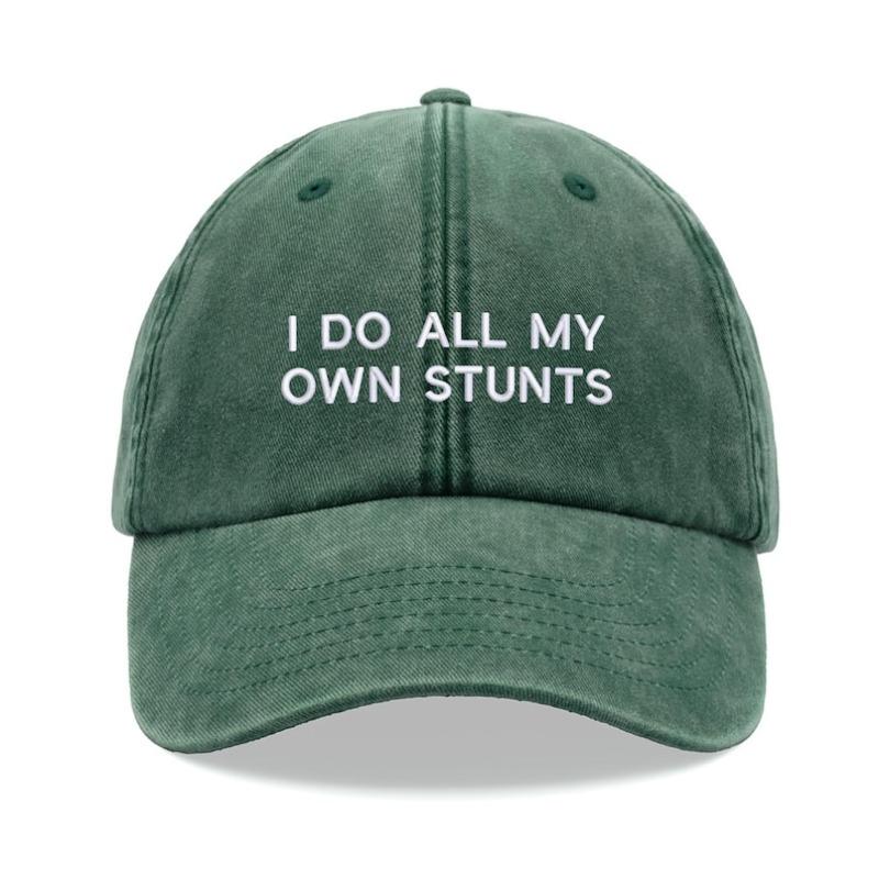 1pc "I Do All My Own Stunts" Baseball Cap Men Retro Washed Unisex Dad Hat Adjustable Funny Faded Sports Sun Fathers Day Stuntman