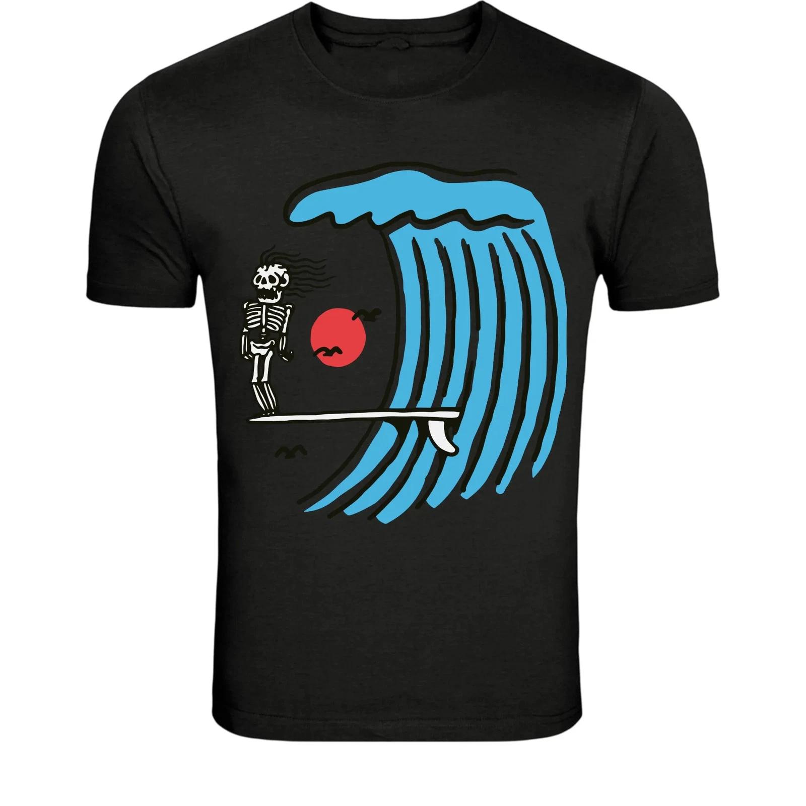 Skeleton Surfer Wave Sunset T-Shirt - Funny Surfing Skull Graphic XXXL