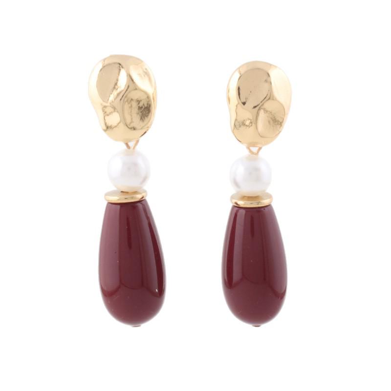 

European Vintage Pearl Drop Earrings: Elegant Resin Design for Women вино красного