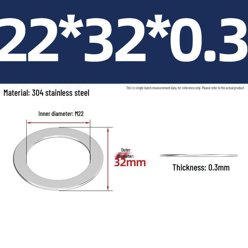 304 Stainless Steel Ultra-Thin Flat Washers - Available in Thickness: 0.1mm, 0.2mm, 0.3mm, 0.5mm