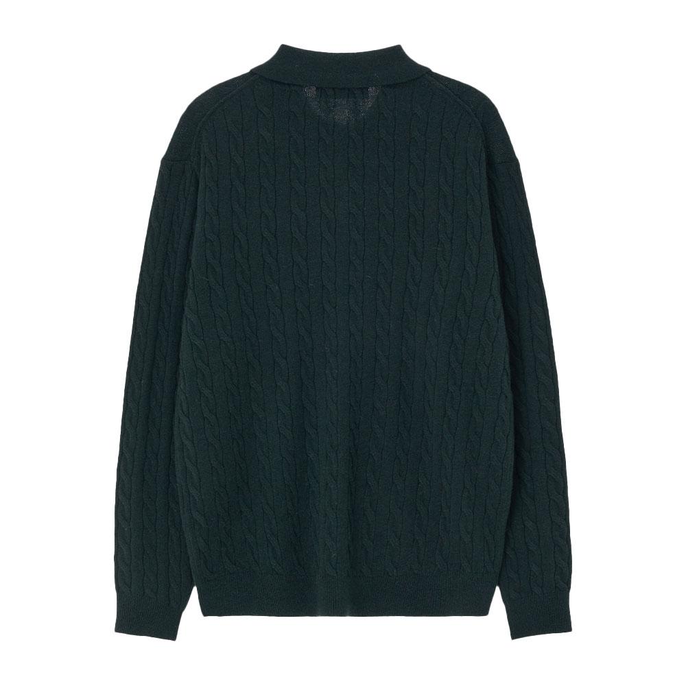 MANNERGRAM Classic Cable Long Sleeve Collared Knit Green