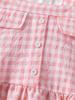 Baby Girls Spring Summer Sweet Strawberry Plaid Short Sleeve Shirt Set, Adjustable Straps, Cute Doll Collar, Daily Wear
