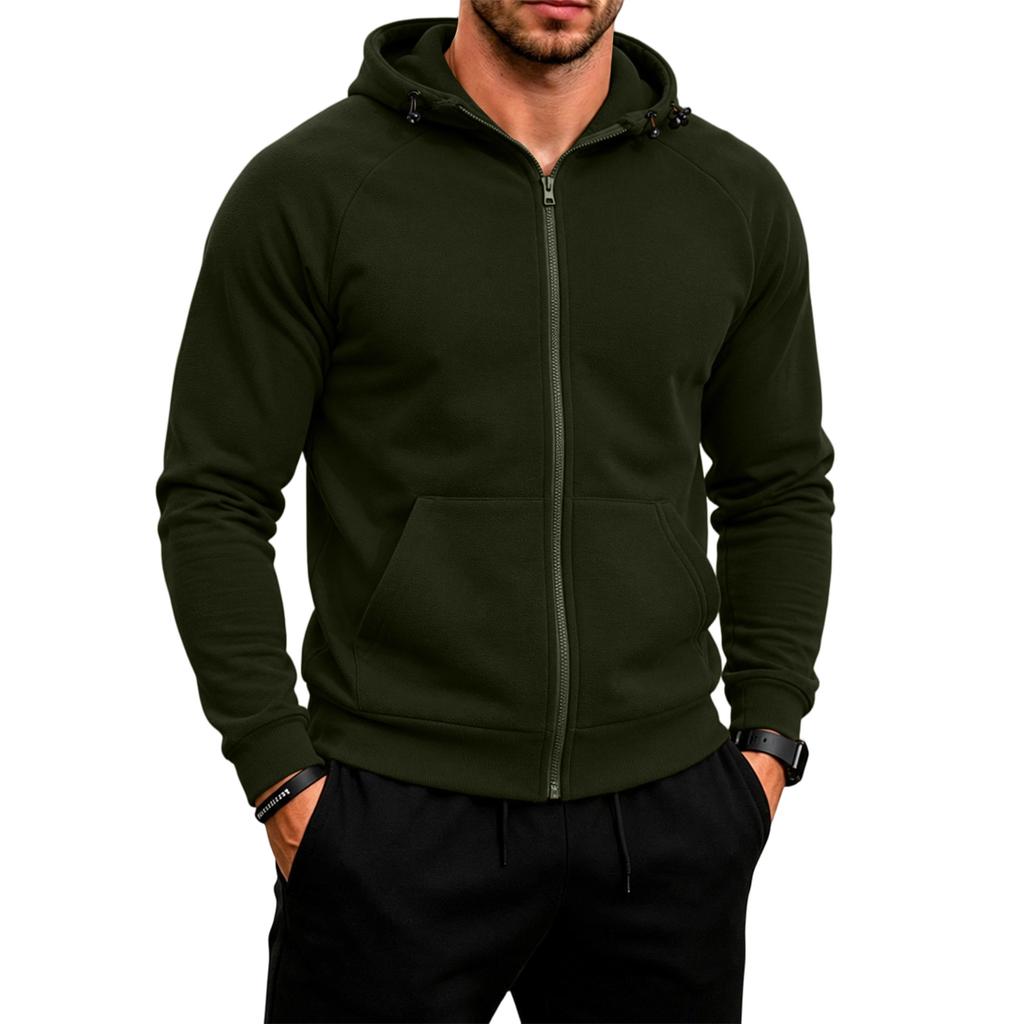 Men's Color Full Zip Hooded Sweatshirt Casual Jacket for Fall Winter Daily Wear
