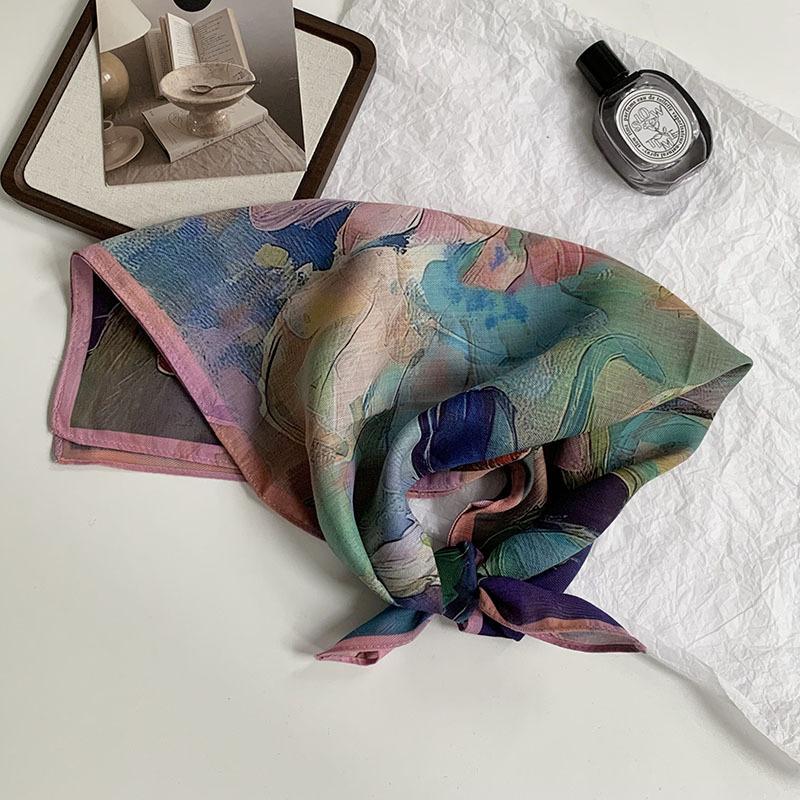 70 double-sided silk scarf, small square scarf, scarf, white rose linen silk scarf, new high-end scarf, shawl cover.