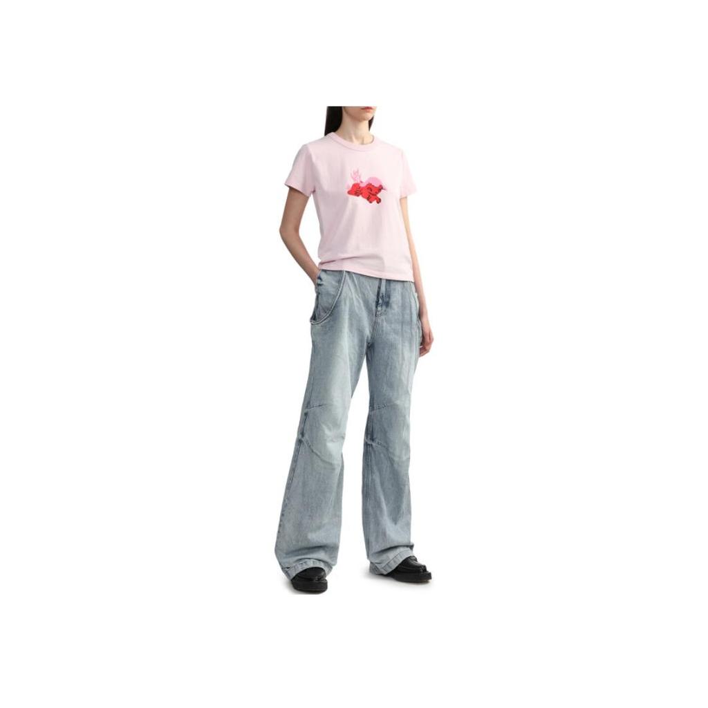 We11done FW23 Cartoon Pattern Monster Print Casual Round Neck Short Sleeve T-Shirt Women T-Shirt Pink WD-TT3-23-719-U-PK