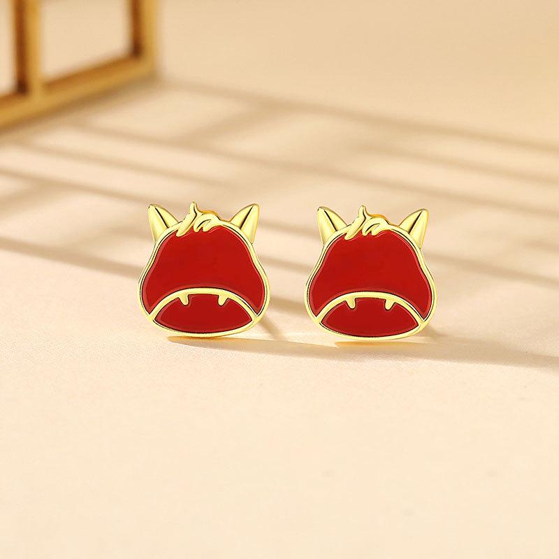 Tichiya S925 Sterling Silver Red Agate Horse Zodiac Earrings for Women 925 Silver