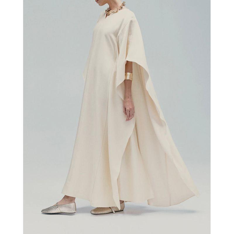 Foreign Trade H Home Small V-neck Heavy Industry Bright Silk High Quality Batwing Sleeve Slimming Loose Kraft Tan Dress Plus size