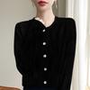 Autumn/Winter Women's Slim Velvet Cardigan: Versatile Round Neck, Long Sleeve, Solid Color, Korean Style Short Sweater.