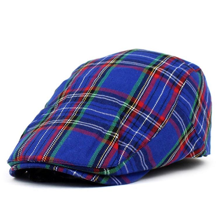 Women's British Style Color-Block Plaid Painter Hat - Versatile Cotton Cap for Spring & Autumn
