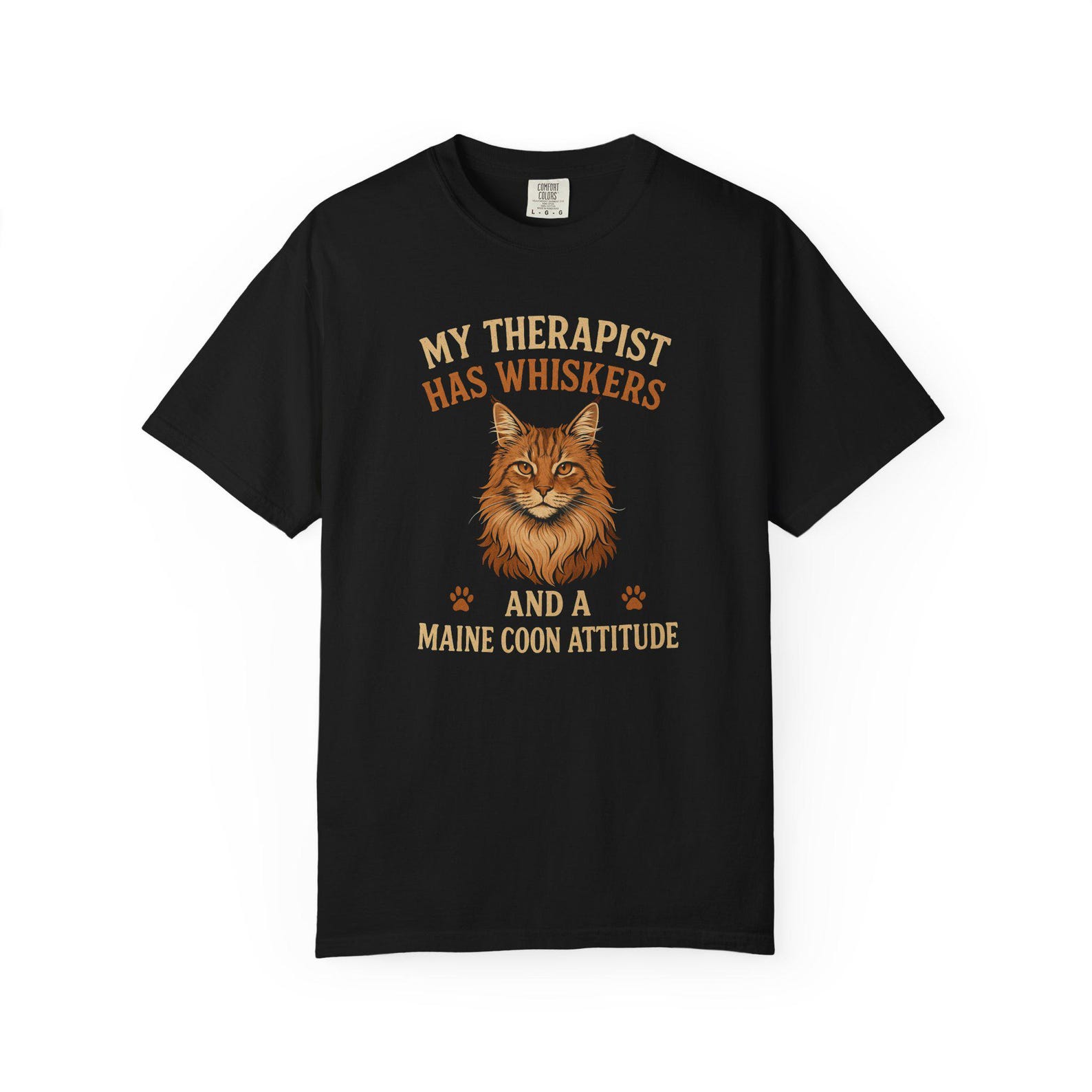 Maine Coon Cat T-Shirt | My Therapist Has Whiskers, Funny Cat Lover Gift L