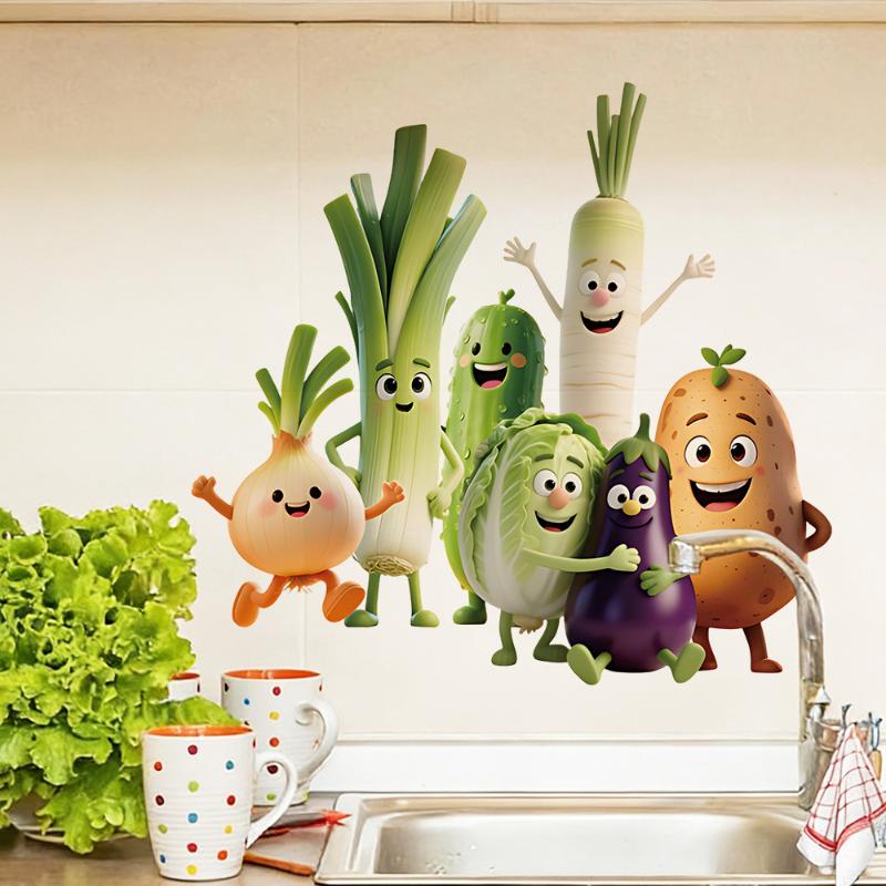 Charming Vegetable Wall Stickers with Expressive Faces for Home Decoration PVC Self-Adhesive Finish