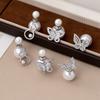 Elegant French Chic Zircon Pearl Earrings Women Dual-Wear Front Back Design Sterling Post Geometric Shape