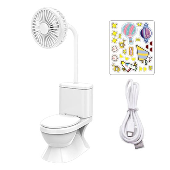 Ventilador USB de Escritorio con Forma de Inodoro con Portalápices Pegatinas DIY Lindo Mini Ventilador de Refrigeración para Oficina Hogar Gadget Flexible Regalo para Decoración de Escritorio