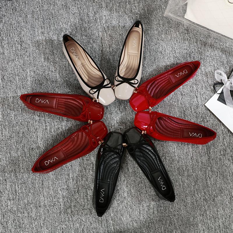 Fashion candy color japanned leather ballet flats women square toe cozy mocasines female bowknot slip on loafers tenis de mujer 2025