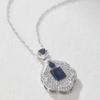 Luxury Blue White Zircon Sparkling Geometric Pendant Necklace for Ladies Vintage Exquisite Engagement Wedding Party Zircon Gift