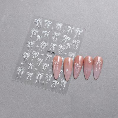 Nálepka na nehty Mašle Bílá 3D Tenké DIY Nálepky na nehty Dekorace Vzor růžové mašle Manikúra Samolepicí nálepky na nehty