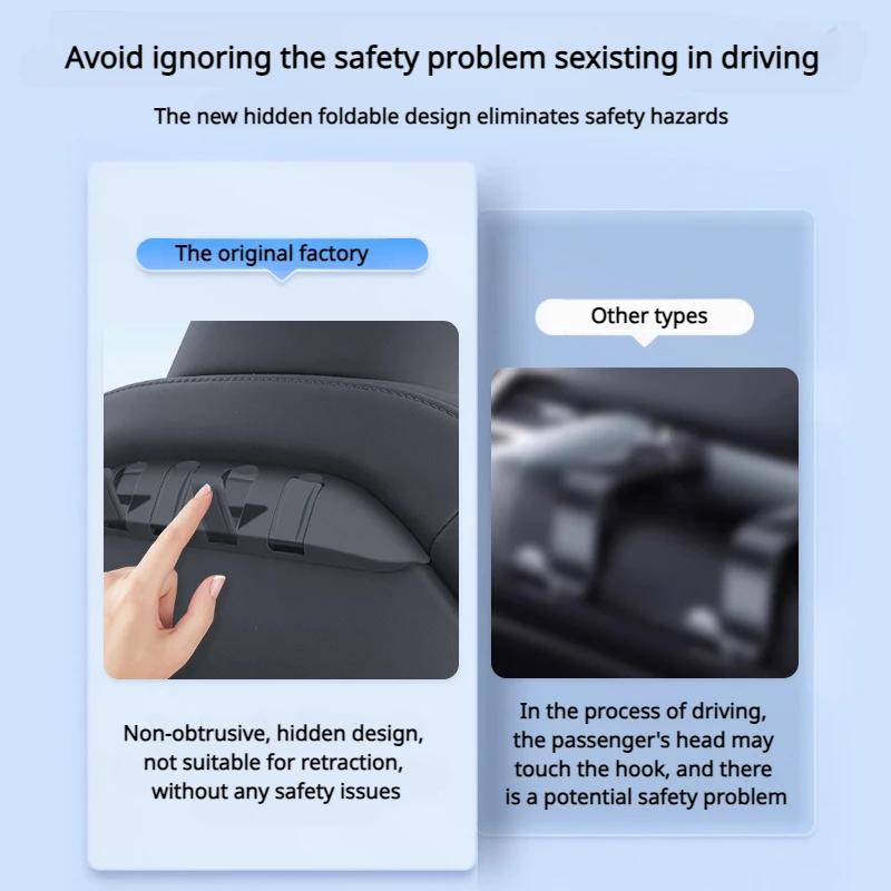 For Tesla Model 3 Y 2017-2025 Car Seat Hidden Hooks Purse Bag Hanger Back Seater Headrest Bracket Hanger Organizer Accessories