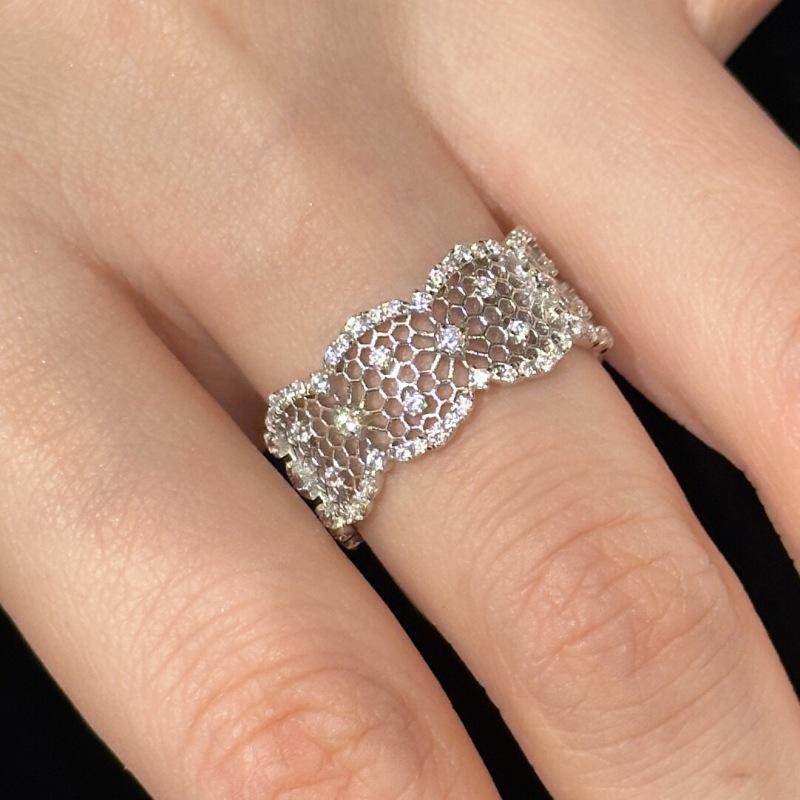 Inlay Diamonds Lace Hollow Out Starry Sky Bracelet Rings For Women Court Style Mesh Retro Fashion Design Jewelry Sets