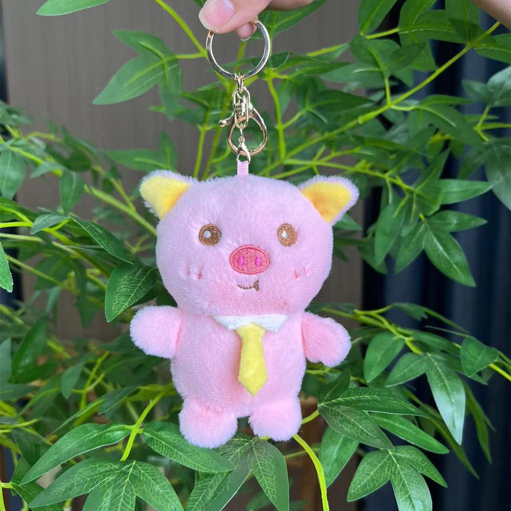 Cute Plush 14cm Pig Keychain Soft Short Fur Adorable Bag Charm Gift For Kids