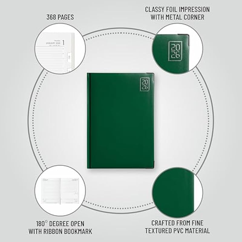 

Anupam Fash 2026 Diary With Dates, 2026 Daily Planner Month Cut Index Full Page For Monday-Friday And Saturday-Sunday In B5 зелёный