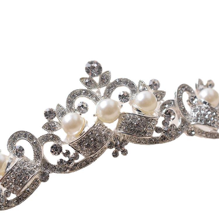 Korean Style Exquisite Rhinestone Bridal Jewelry Alloy Pearl Crown Wedding Dress Headpiece