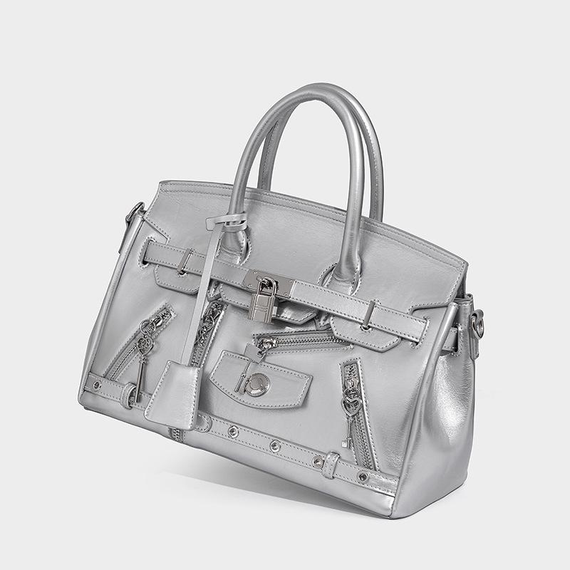 

Cross-Border Niche Handbag Women s Bag 2025 New Design Large Capacity Platinum Kelly Bag Single Shoulder Crossbody Bag срібний